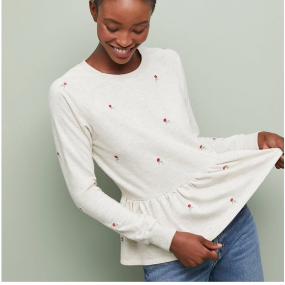 T.La Cream Peplum Sweatshirt with Rose 🌹 Accents - Picture 2 of 7